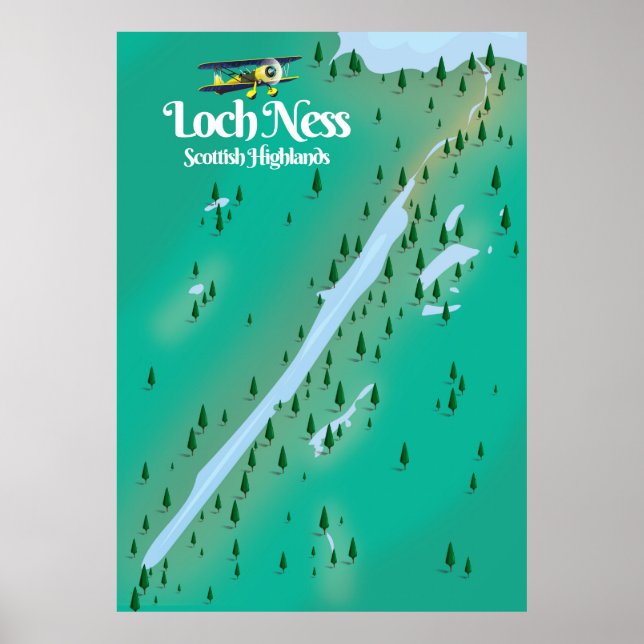 Loch Ness Scottish Highlands travel map Poster (Front)