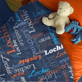 Lochie Personalized Name Blue Gray Orange Blanket by Mylittleeden at Zazzle