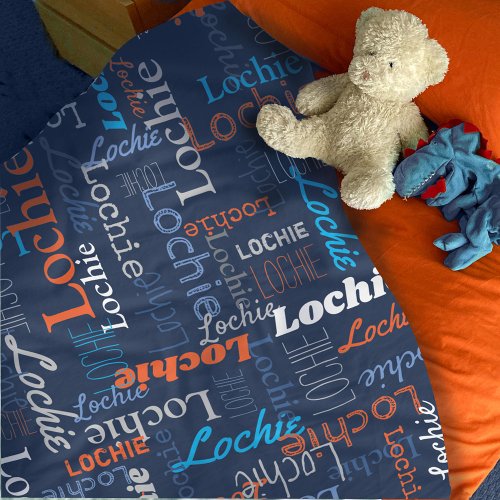 Lochie personalized name blue gray orange blanket