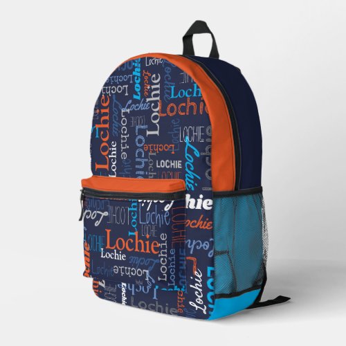 Lochie personalized name blue gray orange  printed backpack
