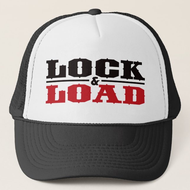 Lock and Load - Black and Red Trucker Hat (Front)