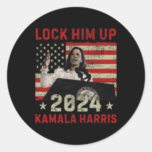 Lock Him Up Kamala Harris 2024 Us Flag Democratic Classic Round Sticker