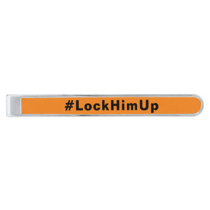 Lock him up #LockHimUp orange black minimalist Silver Finish Tie Bar