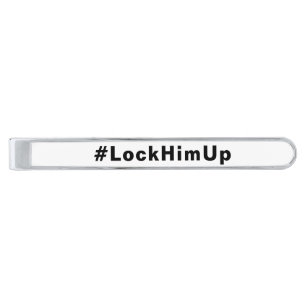 Lock him up #LockHimUp white black text minimalist Silver Finish Tie Bar