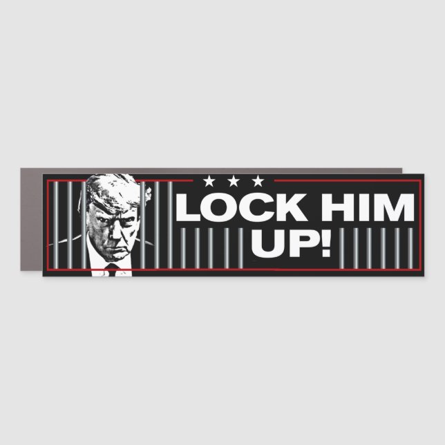 Lock Him Up Trump Mug Shot Bumper Car Magnet (Front)