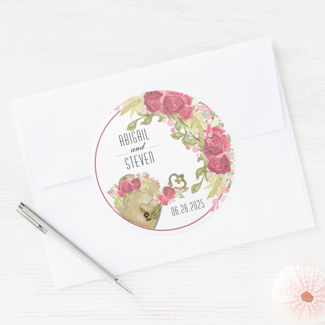 Lock & Key Round Wedding Sticker (Envelope)