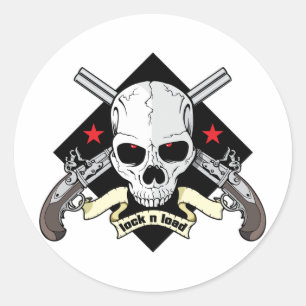 Lock n Load Skull Classic Round Sticker