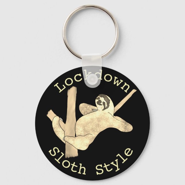 Lockdown Sloth Style Tree Lazy Chilling Animal Art Keychain (Front)