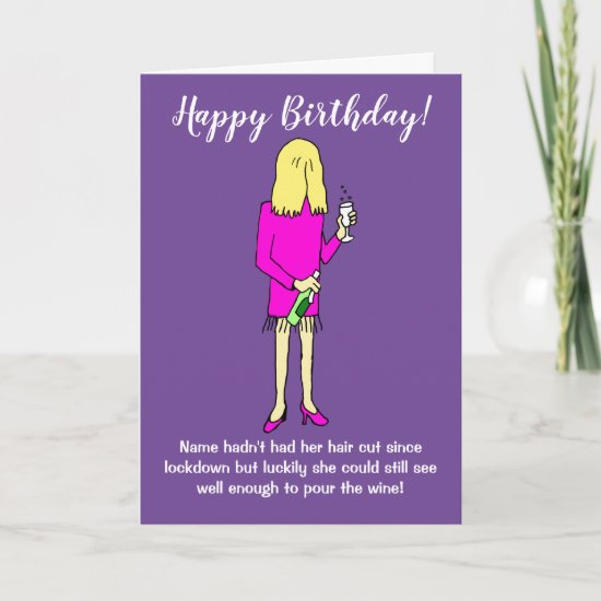 Lockdown Woman Drinking Wine Birthday Card