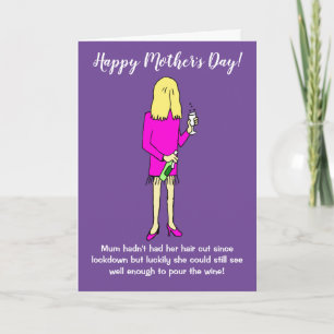 Lockdown Woman Drinking Wine Mother's Day Card