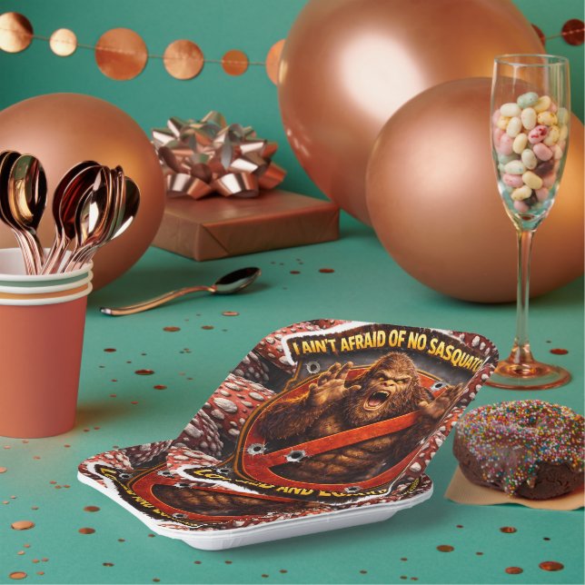 Locked and loaded Sasquatch rectangular party plat Paper Plates (Multi)