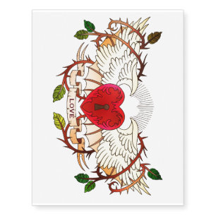 locked heart and wings chest piece with thorns temporary tattoos