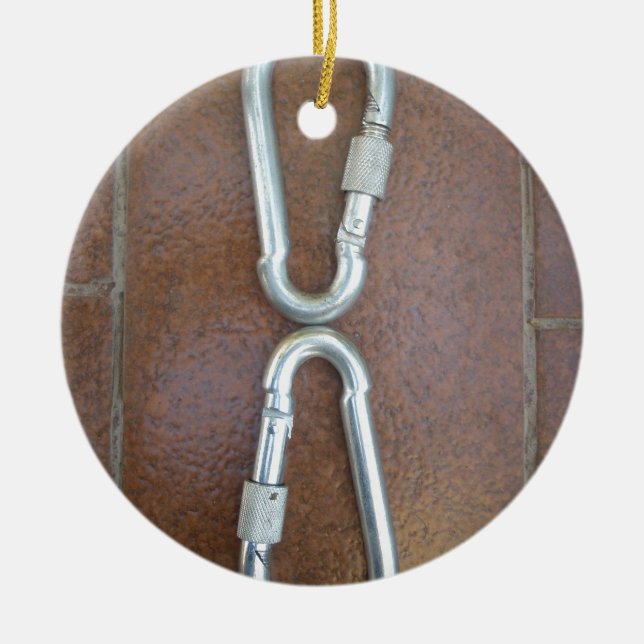 Locked In: Durable Steel Carabiner Lock Design Ceramic Ornament (Front)