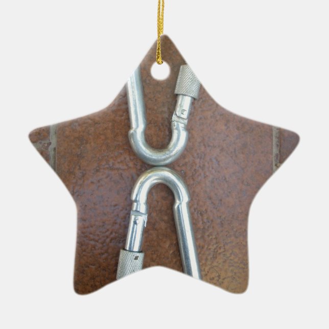 Locked In: Durable Steel Carabiner Lock Design Ceramic Ornament (Front)