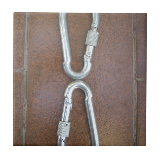 Locked In: Durable Steel Carabiner Lock Design Ceramic Tile (Front)