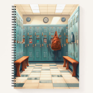 Locker room benches retro checkerboard floor notebook
