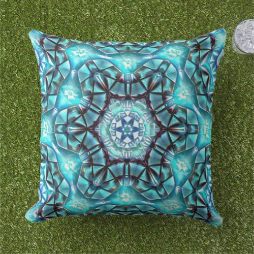 Locket in majestic blue brushed with burnt thread  outdoor pillow