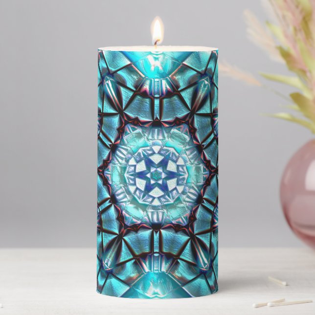 Locket in majestic blue brushed with burnt thread  pillar candle (In Situ)