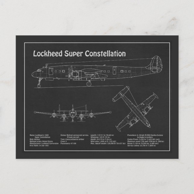 Lockheed L-1049 Super Constellation - Plans PD Postcard (Front)