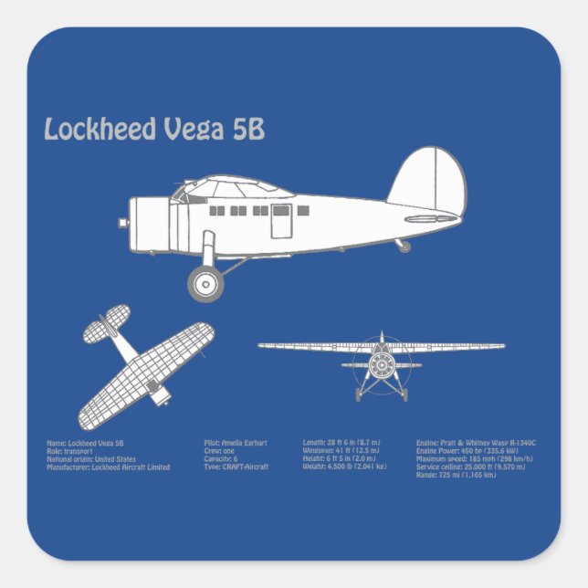 Lockheed Vega 5B - Airplane Plans ABD Square Sticker (Front)