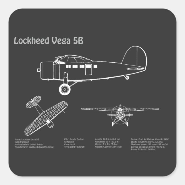 Lockheed Vega 5B - Airplane Plans PD Square Sticker (Front)
