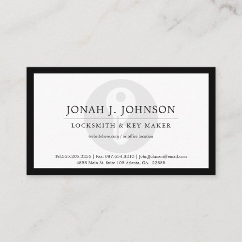 Locksmith & Keymaker | Minimal Key Symbol Blk Edge Business Card