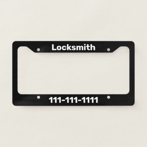 Locksmth with Phone Number on Black License Plate Frame