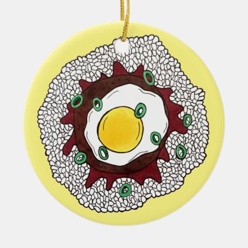 Loco Moco Hawaiian Cuisine Food Rice Hamburger Egg Ceramic Ornament
