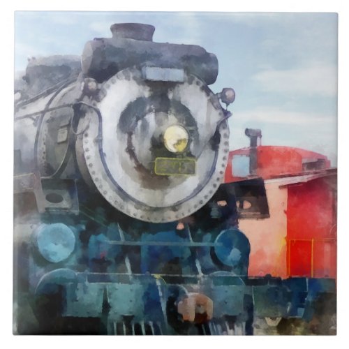 Locomotive and Caboose Ceramic Tile