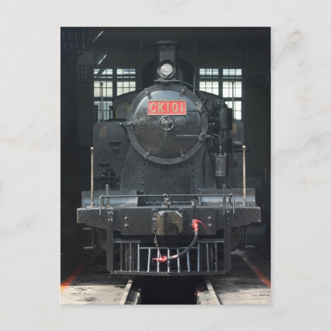 Locomotive at Changhua Roundhouse, Taiwan Postcard (Front)