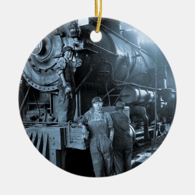 Locomotive Ladies Roundhouse Rosies World War I Ceramic Ornament (Front)