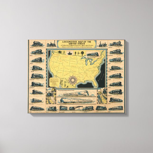 Locomotive Map of the United States Canvas Print (Front)
