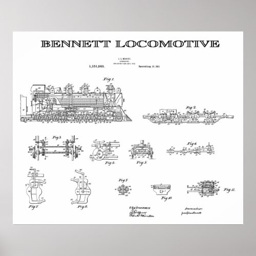 LOCOMOTIVE PATENT ART  1915 POSTER