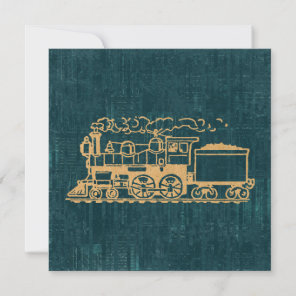Locomotive Train Antique Vintage Art Retro Style Holiday Card