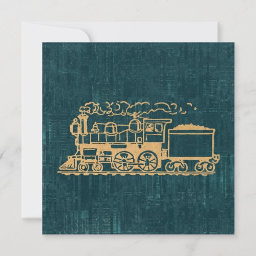 Locomotive Train Antique Vintage Art Retro Style Invitation