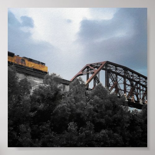 locomotive train crossing thebes bridge poster