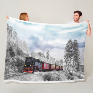 Locomotive Train Fleece Blanket