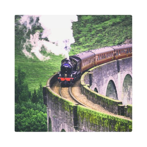 Locomotive Train on Bridge Metal Print