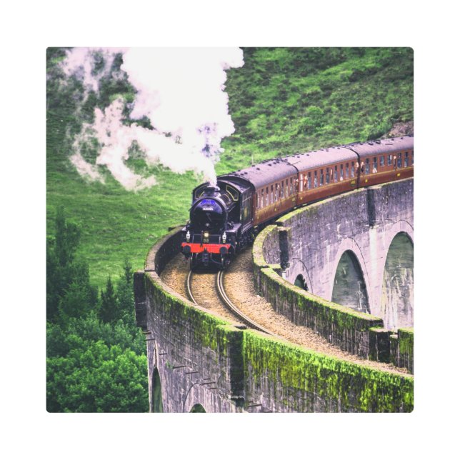 Locomotive Train on Bridge Metal Print (Front)