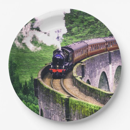 Locomotive Train on Bridge Paper Plates