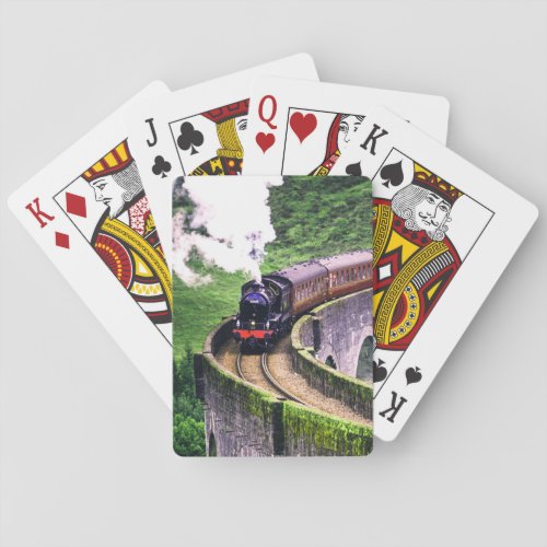 Locomotive Train on Bridge Playing Cards