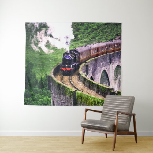 Locomotive Train on Bridge Tapestry