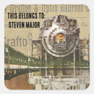 Locomotive Train Steam Engine This Belongs to Name Square Sticker