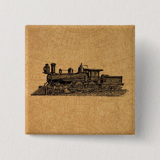 Locomotive Train Vintage Steam Engine & Map Style Button (Front)