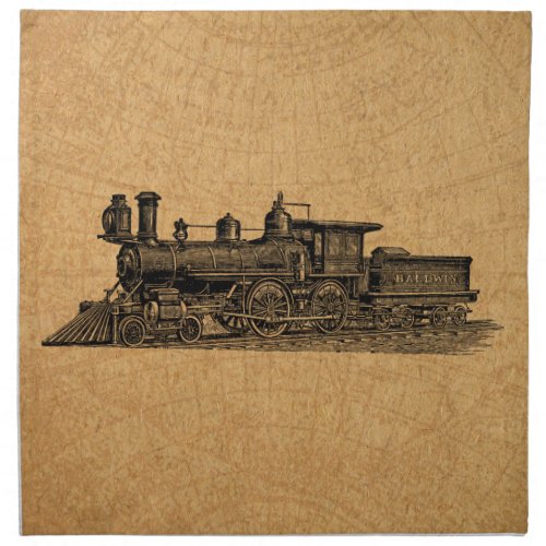 Locomotive Train Vintage Steam Engine  Map Style Cloth Napkin