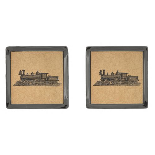 Locomotive Train Vintage Steam Engine  Map Style Cufflinks