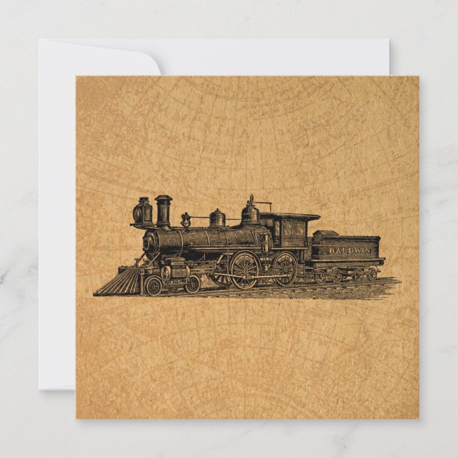 Locomotive Train Vintage Steam Engine & Map Style Invitation (Front)