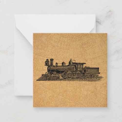 Locomotive Train Vintage Steam Engine  Map Style Note Card