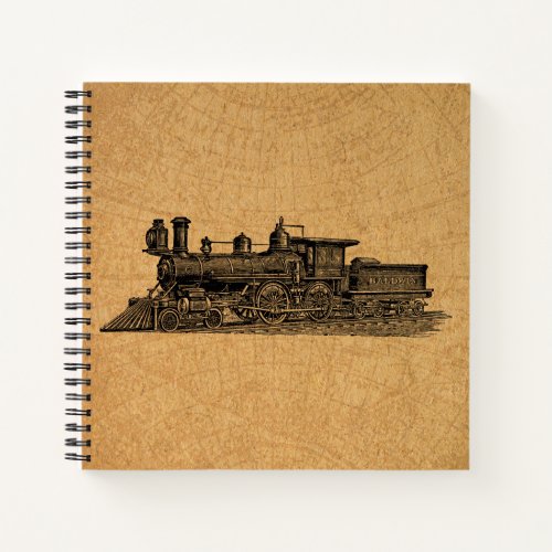 Locomotive Train Vintage Steam Engine  Map Style Notebook