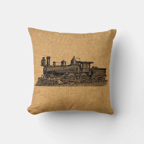 Locomotive Train Vintage Steam Engine  Map Style Throw Pillow